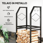 2-Tier Indoor and Outdoor Log Rack with 3 Side Hooks in Steel, 41x30x81 cm, Black