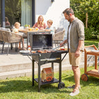 Outsunny Charcoal Barbecue with 2 Side Shelves, Thermometer, Lid and Wheels, 110x46.5x101 cm, Black