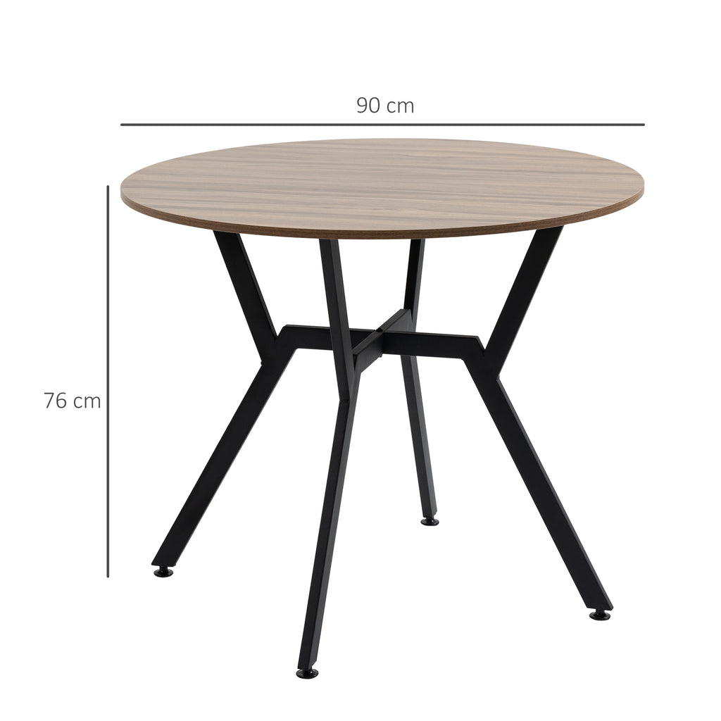 Round Living Room Table for 2 People with X-Shaped Support, in Wood and Steel, Ø90x76 cm, Black and Brown