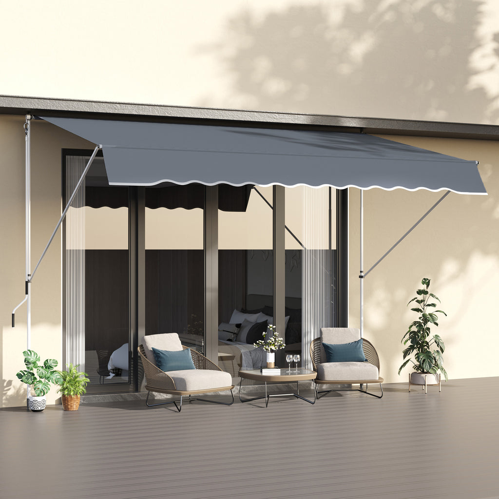 Awning with Roller Arms with Crank and Telescopic Structure, 4x1.2m, Gray