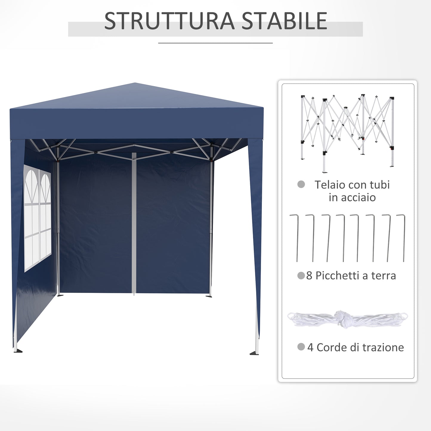 Outsunny folding gazebo pop up 2x2 m with 4 walls removable in polyester and steel, blue - Borgè