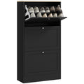 Space-saving 3-drawer shoe rack with adjustable shelves on 2 levels, in wood, 60x23.5x115 cm, Black