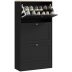 Space-saving 3-drawer shoe rack with adjustable shelves on 2 levels, in wood, 60x23.5x115 cm, Black