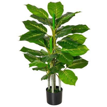 HOMCOM Artificial Green Plant 95 cm and 33 Leaves with Black Pot Ø15x13 cm, in PEVA, PE and Cement - Borgè