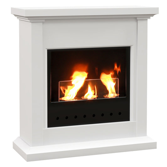 Bioethanol Fireplace with 3 Burners, Duration 1.5-3 Hours, Capacity 1.2L and Coverage 16-18㎡, 63.5x24x66cm, White