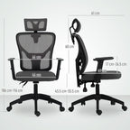 Ergonomic and Adjustable Office Chair with Lumbar Support and Headrest, 66x61x106-116 cm, Grey