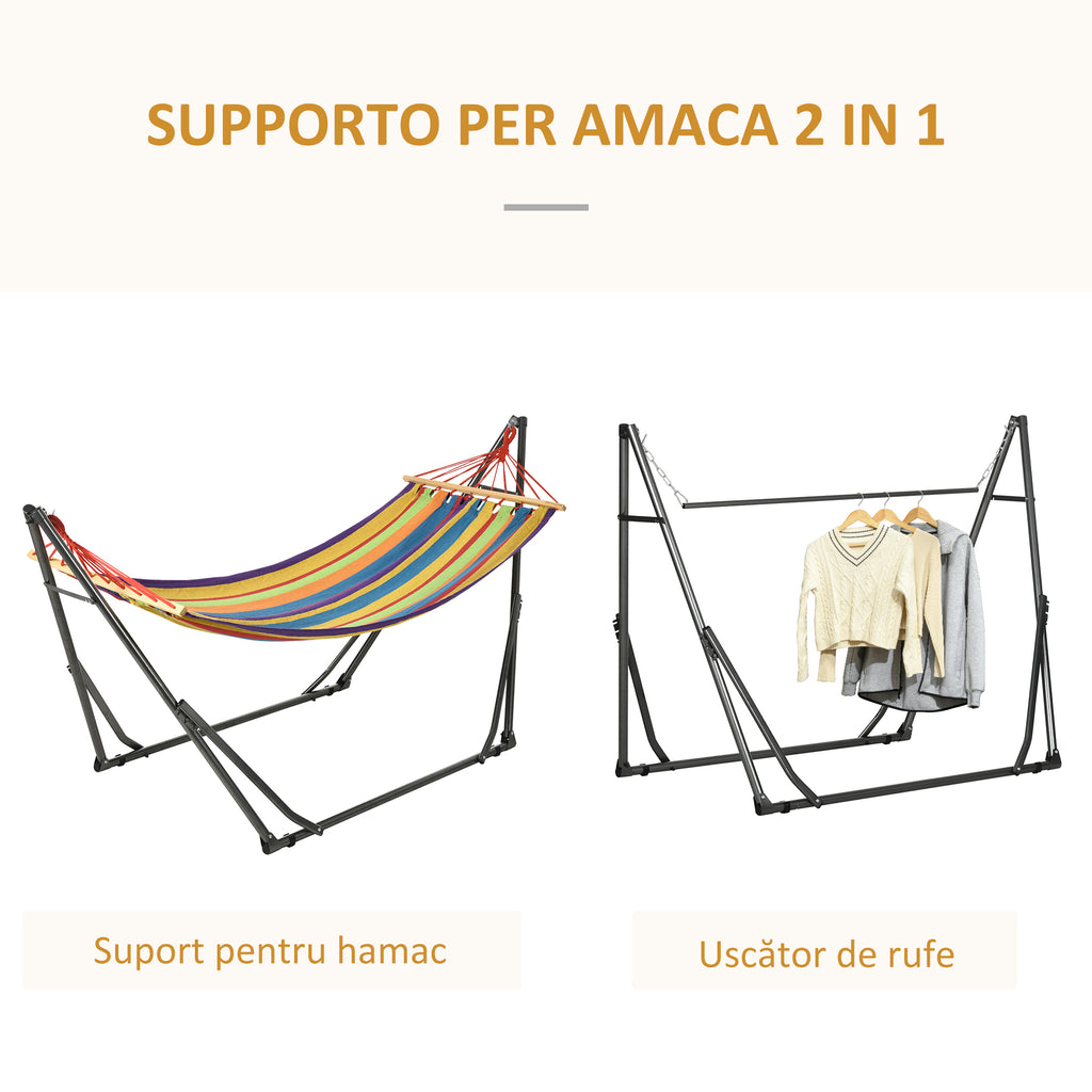 Outsunny Freestanding Hammock with Folding Stand, Cotton Lounger and Steel Frame, Multicolored