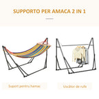 Outsunny Freestanding Hammock with Folding Stand, Cotton Lounger and Steel Frame, Multicolored