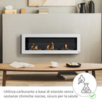 Wall-Mounted Bioethanol Fireplace with 3 x 1L Tanks and 20m² Coverage, Steel and Glass, 120x15x40 cm, White