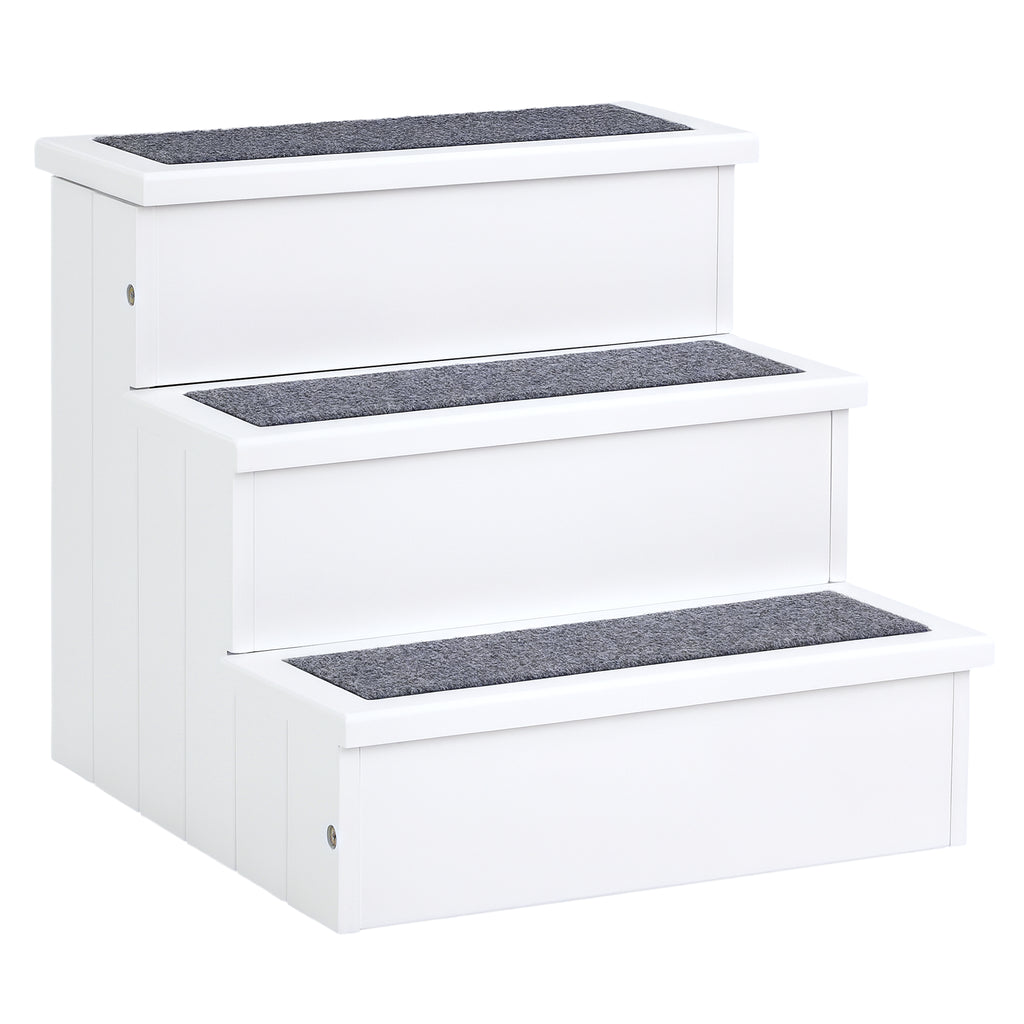 3-Step Dog Stairs with Non-Slip Mat and Storage Space, 40.5 x 44.5 x 38 cm, White