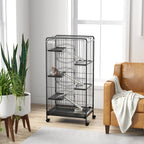 Small Animal Cage with Wheels, 5 Ramps and 5 Platforms, Bowl and Bottle, 61.5x44x131 cm, Black