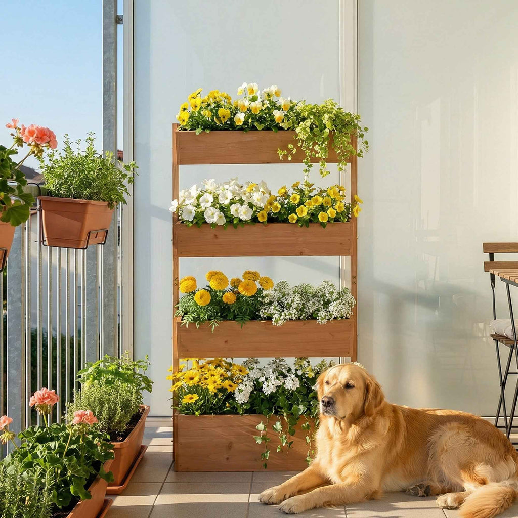 Outsunny Raised Garden Bed, Vertical Wooden Planter with Drainage and Lining.