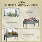 Outsunny Vegetable Garden Bed with Greenhouse, Outdoor Plant Holder in Wood and PE, 121x55x117 cm, Dark Grey