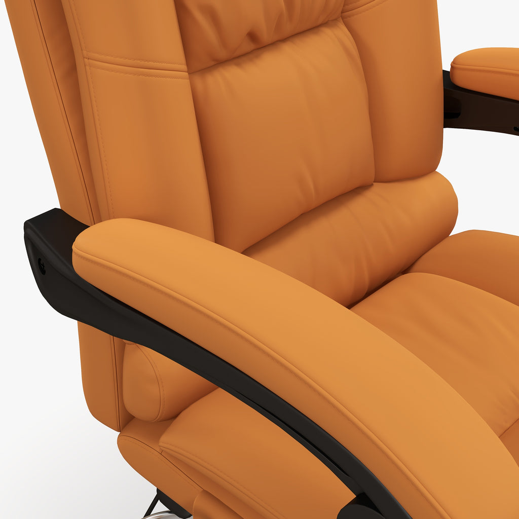 View of the massacle and heated office armchair, reclining with footrests, fake light brown leather - Borgè