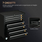 Workshop Trolley with 7 Drawers, Lock with Keys, Wheels and Handle, 69x33x75cm, Black