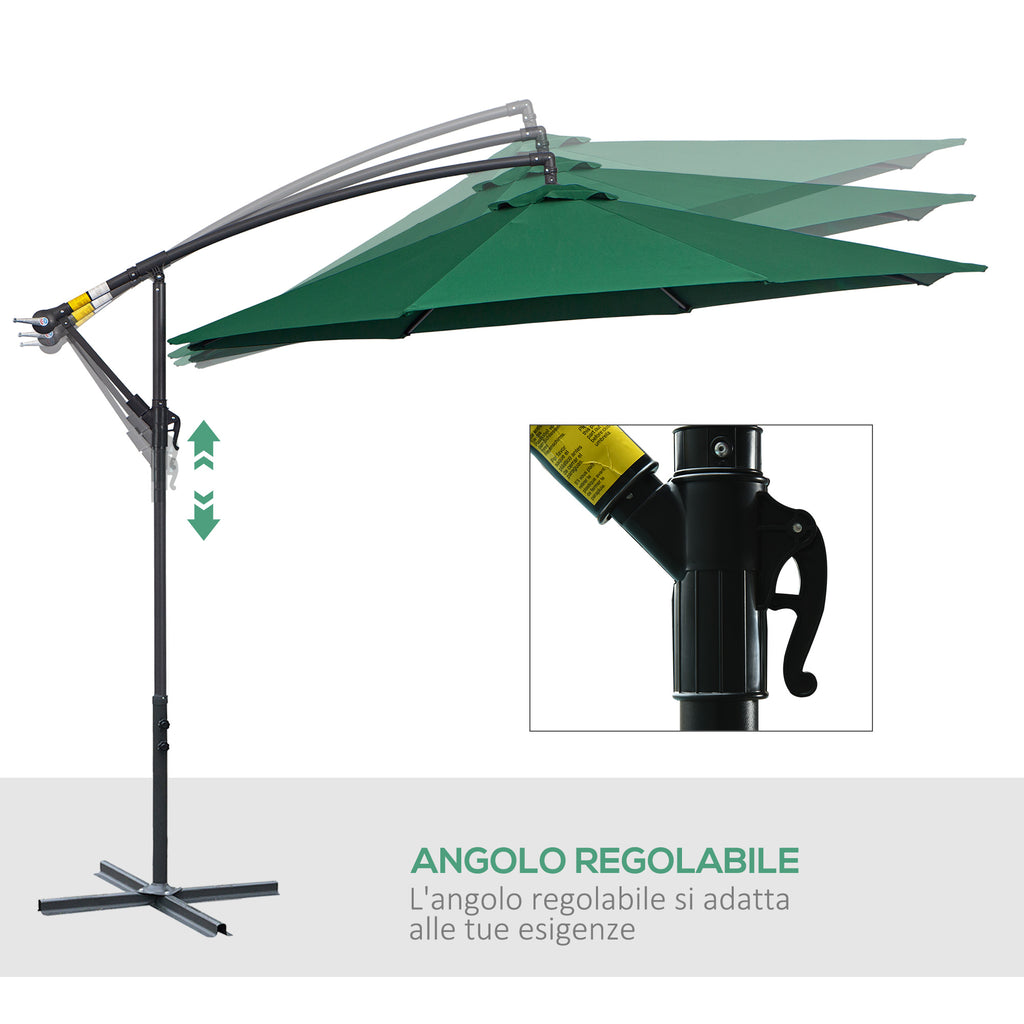 Garden Umbrella 3x2.5 m, Tiltable with Cross Base and Crank, in Steel and Polyester