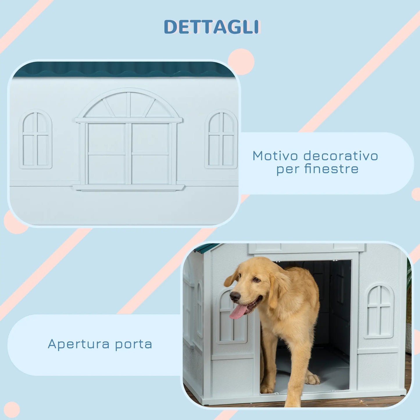 Dog Kennel for Medium and Large Dogs max 30kg in Waterproof PP, 84.2x98.2x82 cm, Blue