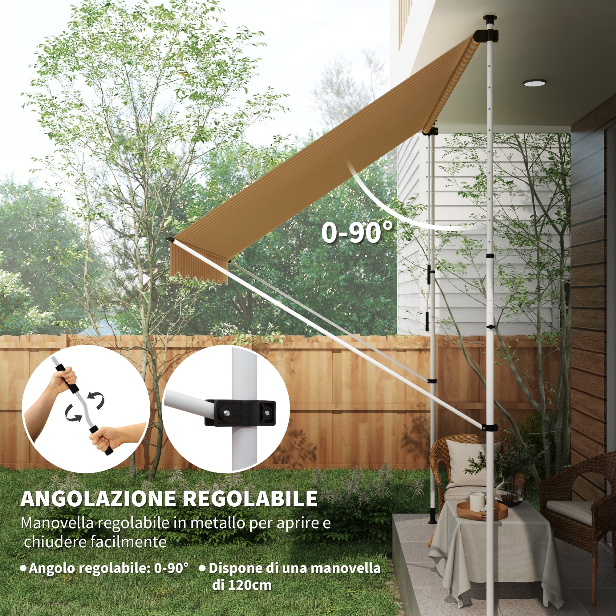 Outsunny 3x1.5m Arm Awning with Crank and Telescopic Structure, Orange and White