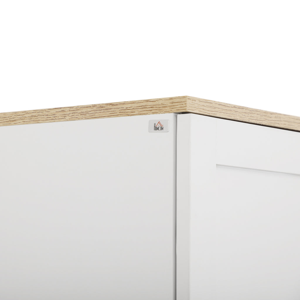 Wooden Kitchen Pantry Cabinet with 5 Adjustable Shelves and 4 Doors, 60x30x170.5 cm, White and Wood Color