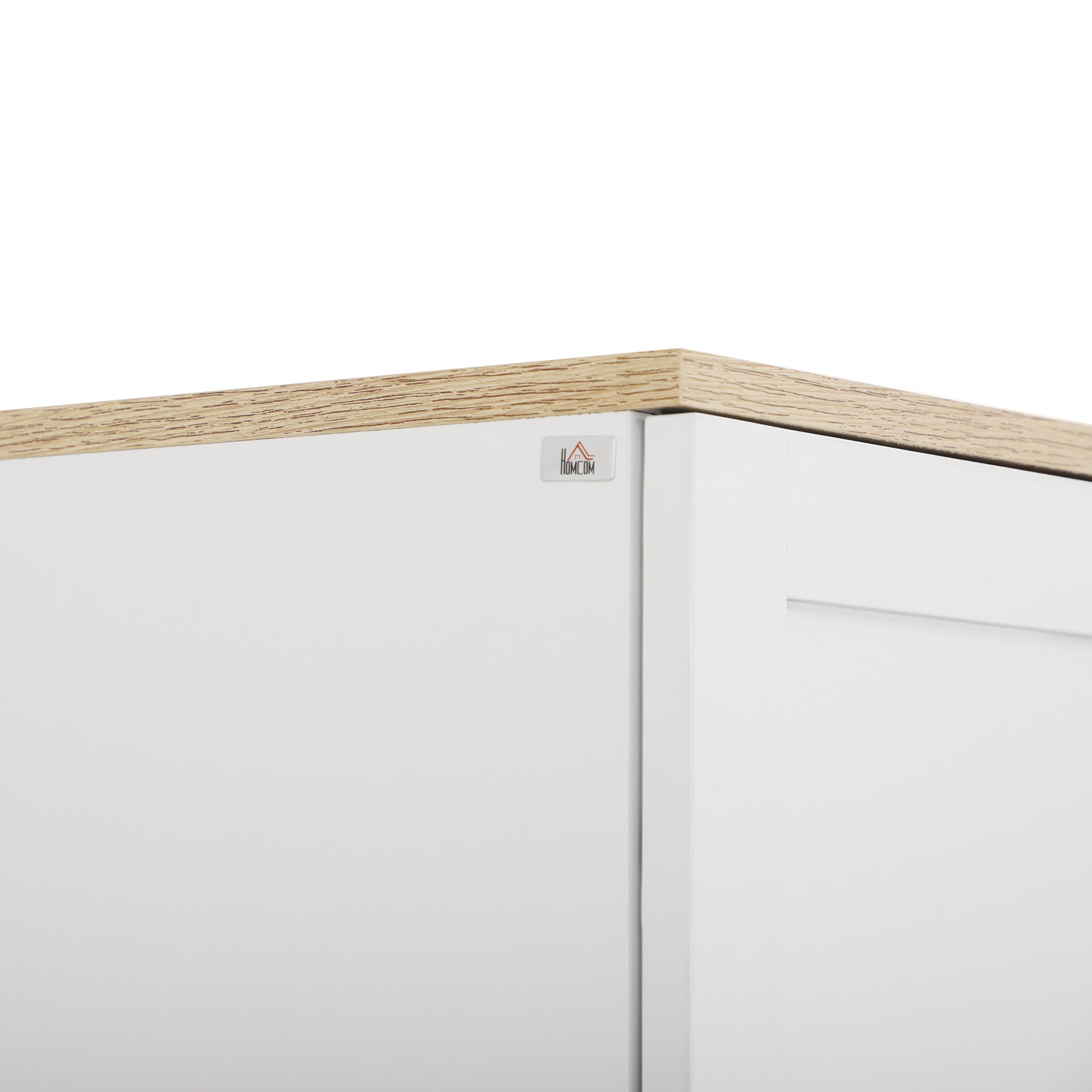 Wooden Kitchen Pantry Cabinet with 5 Adjustable Shelves and 4 Doors, 60x30x170.5 cm, White and Wood Color