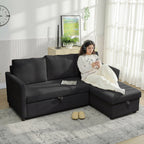 Linen-Effect Corner Sofa Bed with Retractable Storage Compartment, 192x148x86 cm, Anthracite Grey