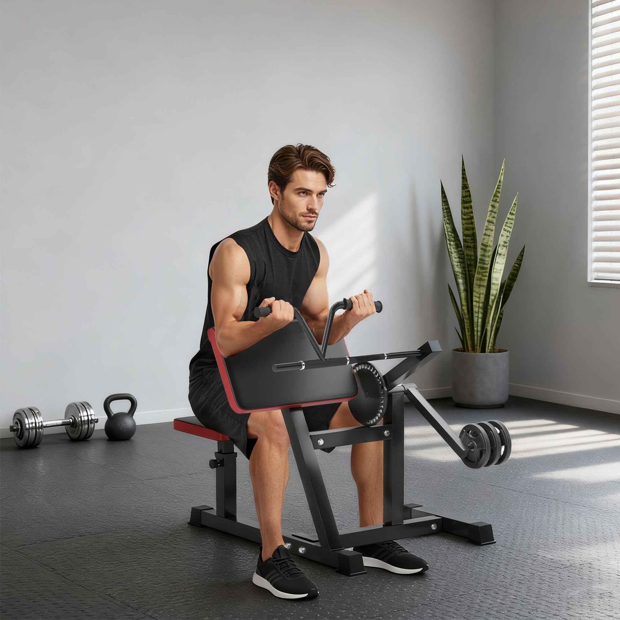 SPORTNOW Bicep Curl Bench with Adjustable Seat and Elbow Rest, Weight Rack, Black