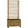 Outsunny Vertical Planter with 4 Wheels and Wooden Trellis for Climbing Plants, 76x30x155 cm, Wood Color