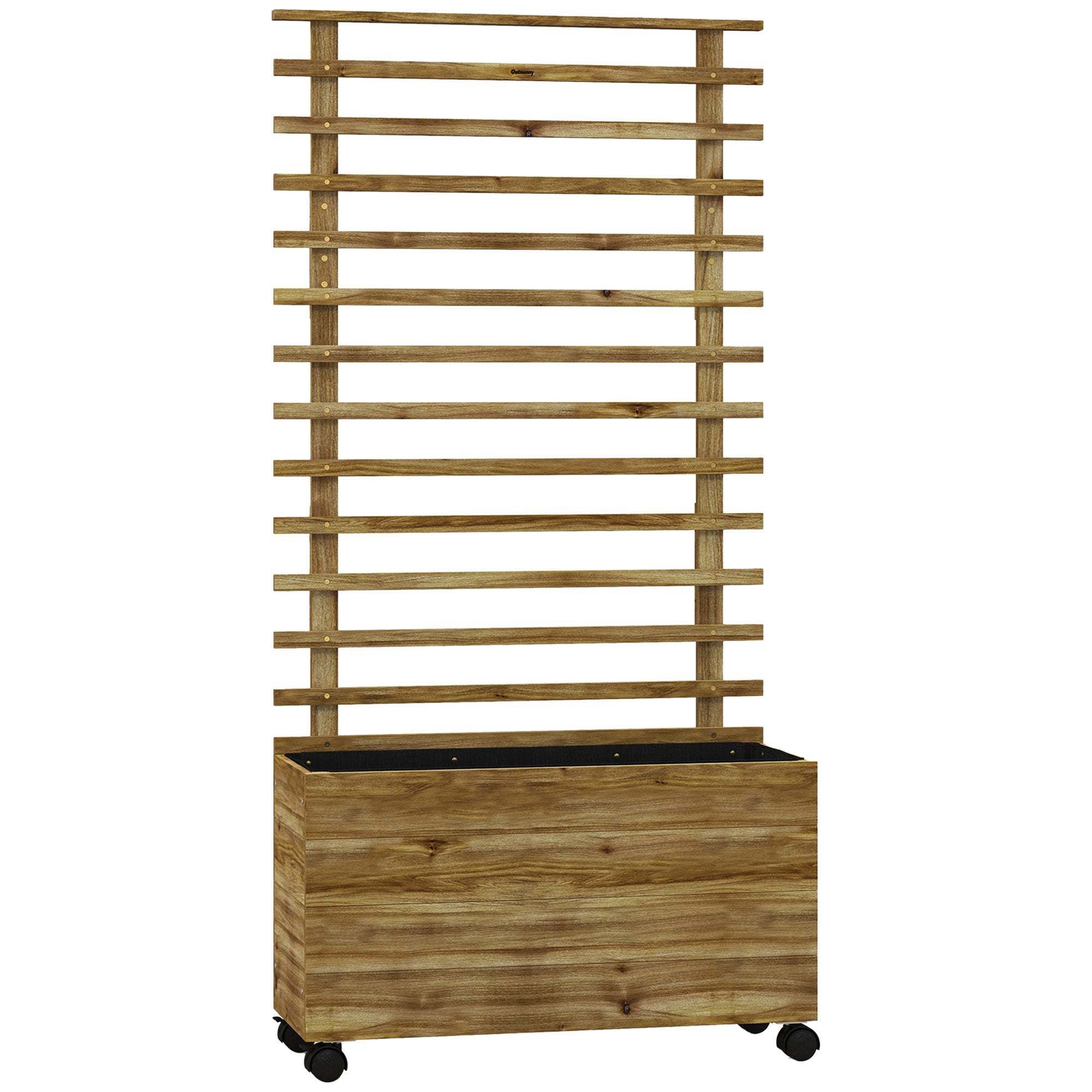Outsunny Vertical Planter with 4 Wheels and Wooden Trellis for Climbing Plants, 76x30x155 cm, Wood Color