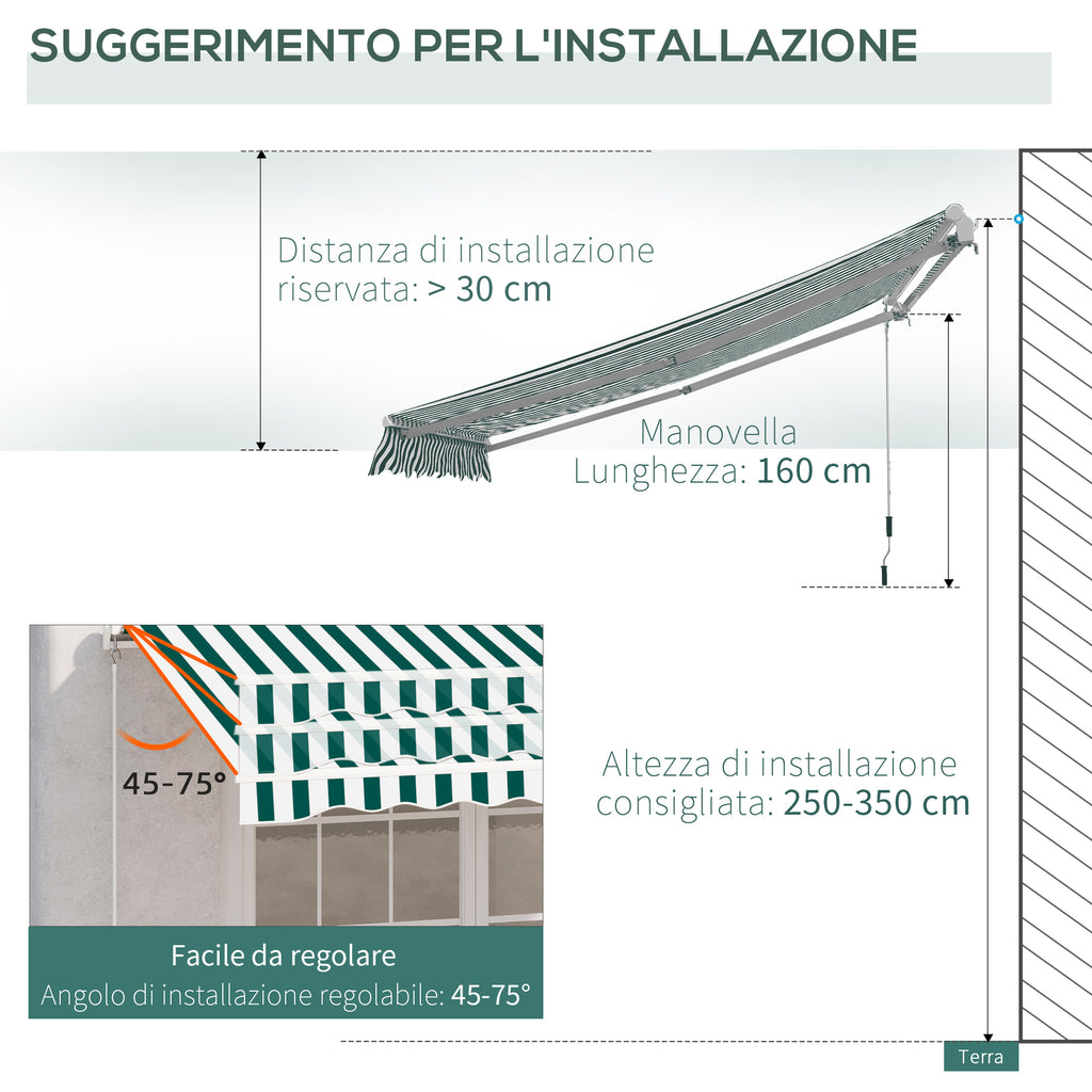 Outdoor Awning with Arms with Crank, Metal and Polyester, 295x250cm Green and White