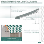 Outdoor Awning with Arms with Crank, Metal and Polyester, 295x250cm Green and White
