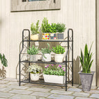 Outsunny 3-Tier Indoor/Outdoor Metal Plant Stand, 69 x 28.5 x 78 cm, Black