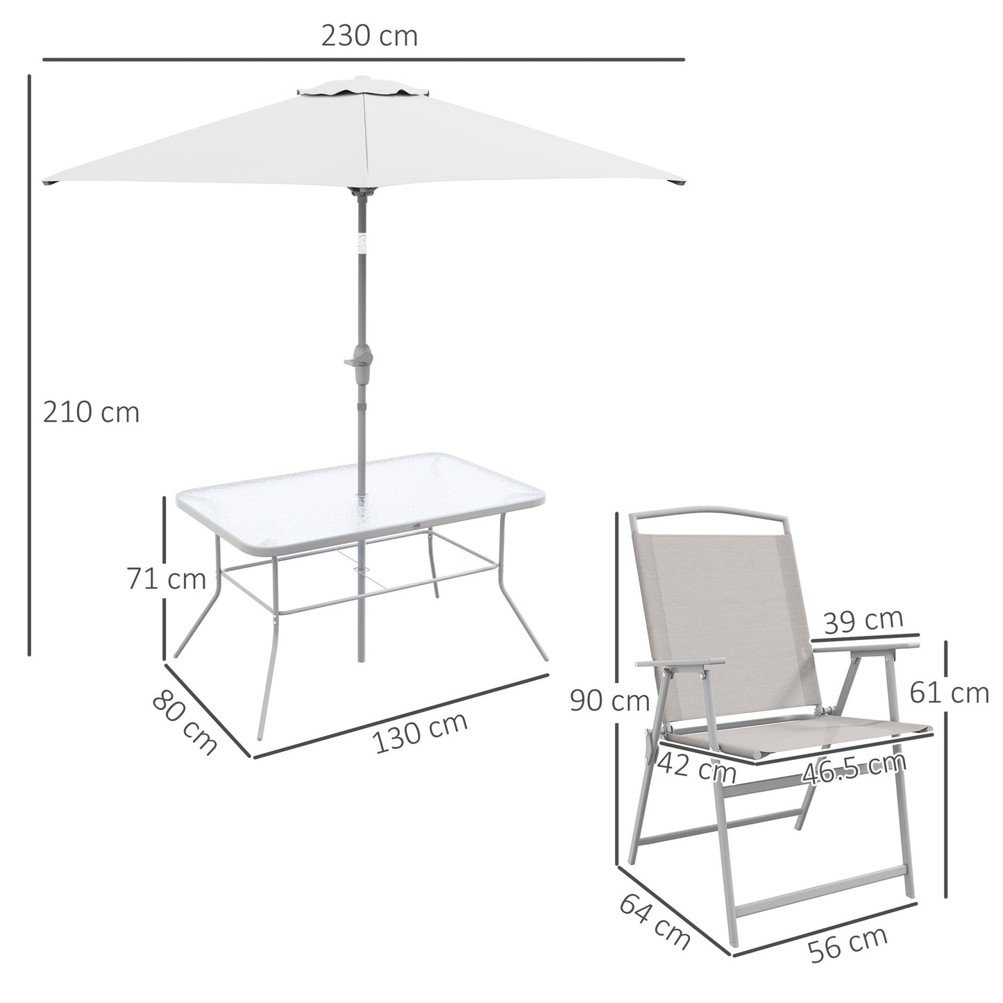 Outsunny Garden Set with Dining Table, 6 Folding Chairs and Crank Umbrella, Gray - Borgè