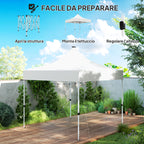 Pop Up Garden Gazebo 3x3 m with Adjustable Height with Solar LED Lights, in Oxford Fabric and Metal, White