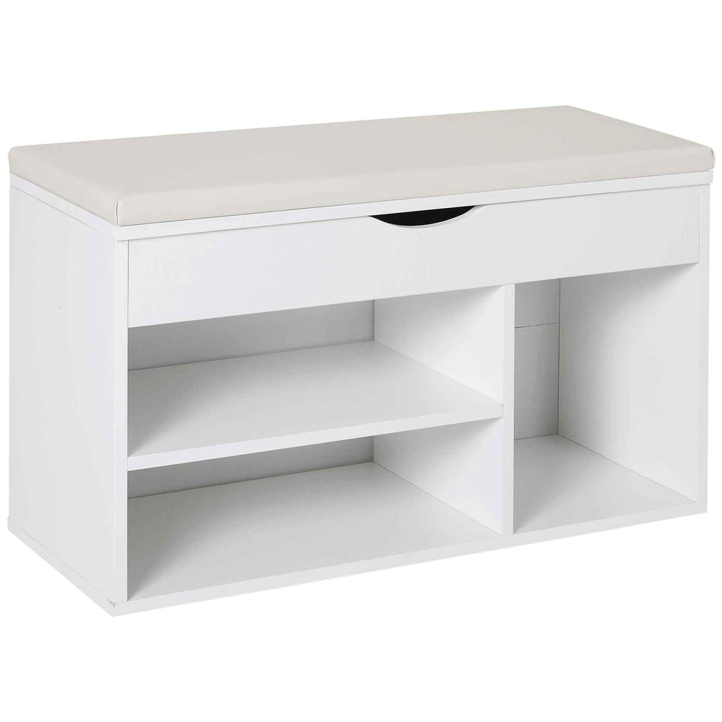 HOMCOM Shoe Bench, Space-Saving Entryway Shoe Rack with Folding Padded Seat, Wood, 80x30x47cm, White