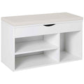 HOMCOM Shoe Bench, Space-Saving Entryway Shoe Rack with Folding Padded Seat, Wood, 80x30x47cm, White