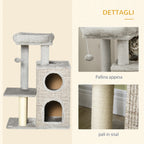 Cat Scratching Post for Cats up to 5kg with Bed and Play Ball, Made of Chipboard, Plush and Sisal, 60x40x91 cm