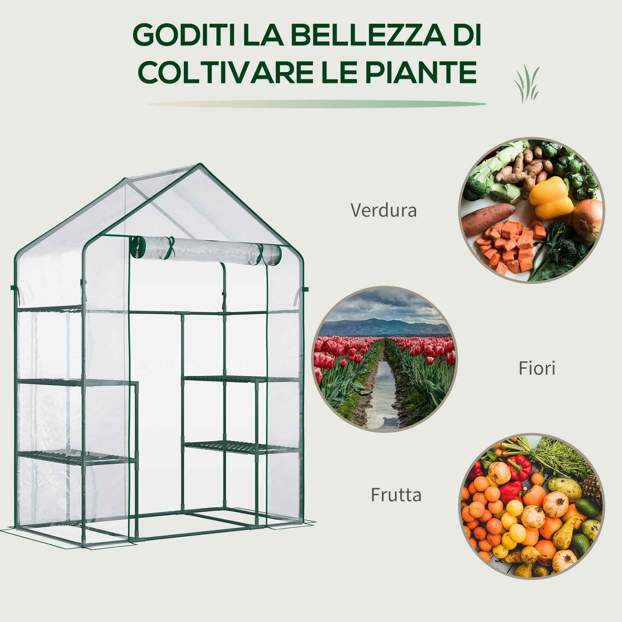 Outsunny Waterproof and UV-Proof PE Garden Greenhouse with Mounting Accessories, 142x73x195 cm, Green