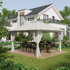 Outsunny 4x4m Adjustable Height Folding Gazebo with Mosquito Net and Bag, Metal and Oxford Fabric, Cream
