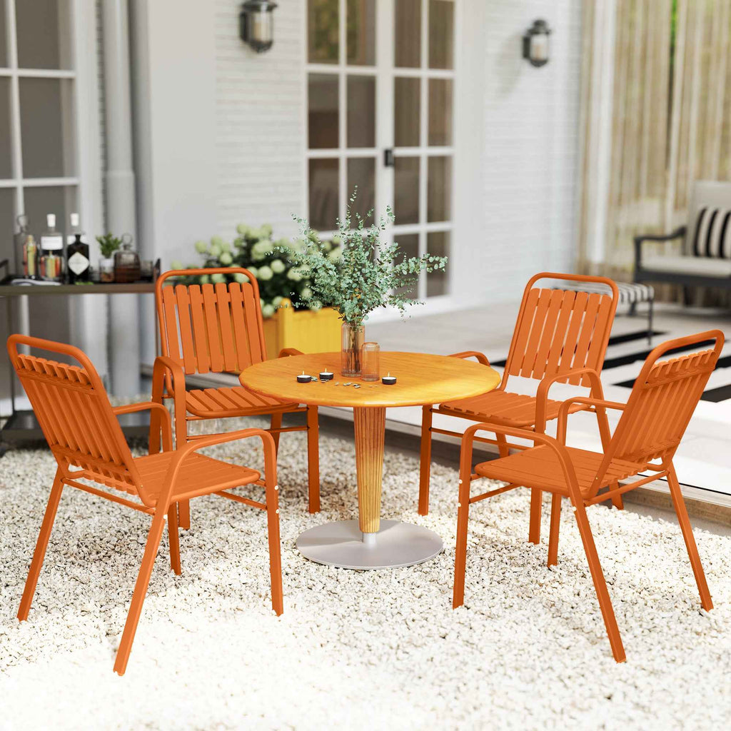 Outsunny Set of 4 Stackable Garden Chairs with High Backrest and Armrests, in PP and Steel, 56x66x91 cm, Orange