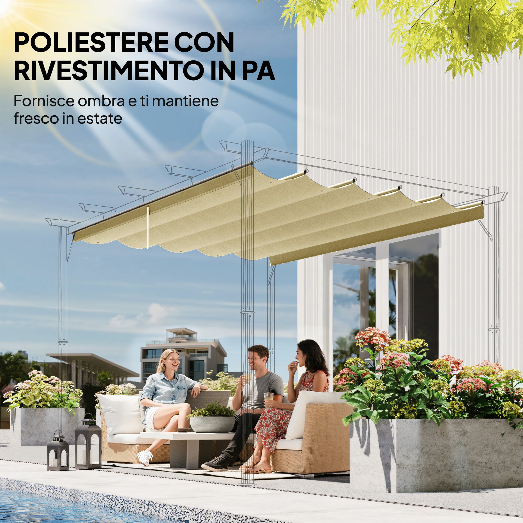 Outsunny Gazebo Pergola Roof with 10 Drainage Holes in Polyester, 250x255 cm, for 3x3m Pergola, Beige