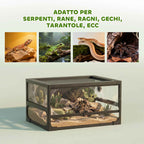 PawHut Raised and Foldable Reptile House with Tempered Glass and Plastic Lid and Walls, 60x45x32 cm, Black