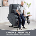 135° Electric Lift Reclining Chair in Linen Effect Fabric with Footrest, Dark Grey