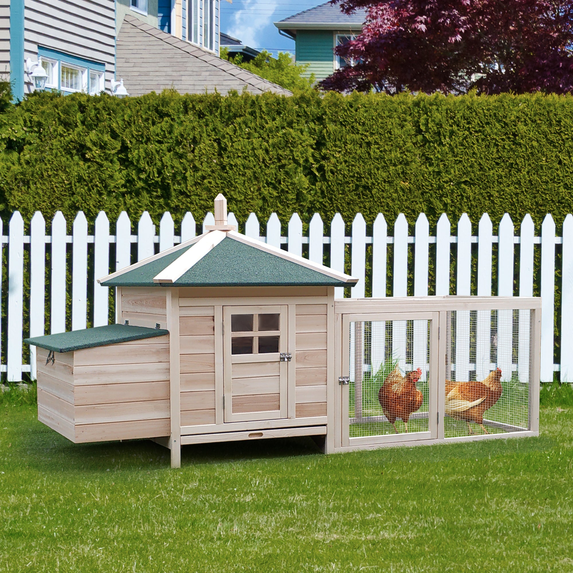Prefabricated Wooden Garden Chicken Coop 196x76x97cm, Wood Color