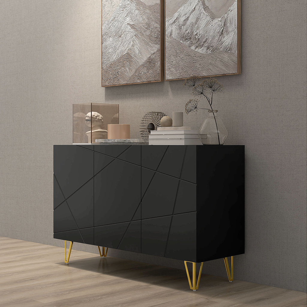 HOMCOM Storage Unit with 2 Cabinets and Adjustable Shelf, in Chipboard and Metal, 120x40x75 cm, Black and Gold - Borgè