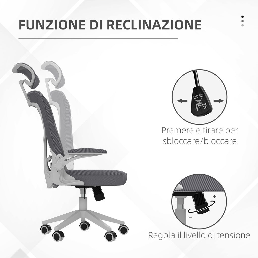 Height-Adjustable Office Chair with Lumbar Support and Flip-Up Armrests, 65x64x120-130 cm