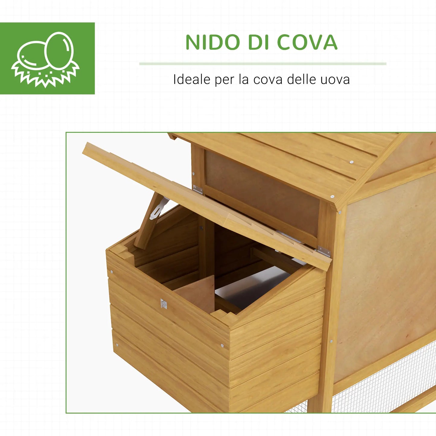 Prefabricated Wooden Chicken Coop for 2 Chickens with Run and Nest for Brooding, 150.5x54x87cm