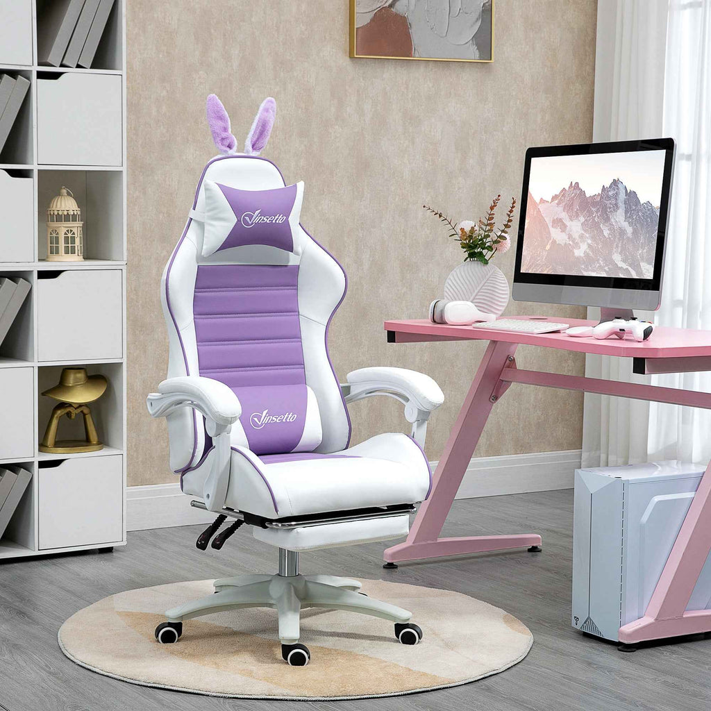 Vinsetto Gaming Chair with Rabbit Ears, Footrest, Cushions, Reclining and Adjustable Height, Purple