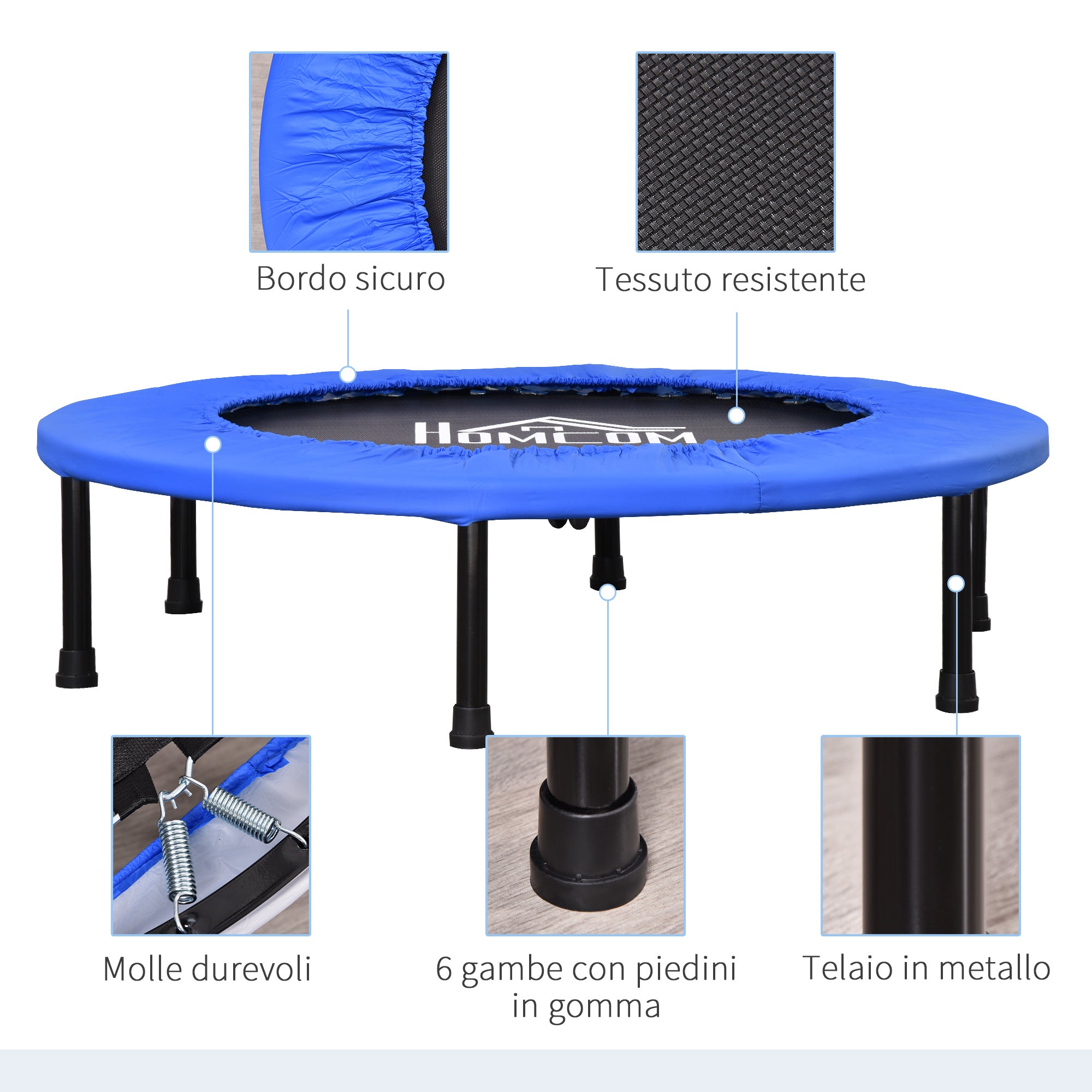 Trampoline for Training with 30 Springs, Made of Steel, Plastic and PP, Ø91x22.5 cm, Black and Blue