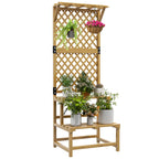 2-Tier Planter with Slatted Roof and Shelves, Fir Wood, 60x50x166 cm