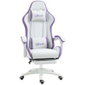 Gaming Chair with Adjustable Height and Reclining Backrest, 65x65x121-129 cm, White and Purple